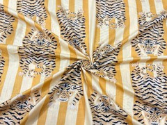 Indian Hand-Block Tiger Cotton Fabric 2.5 Yard Running Craft Fabric Print_1512