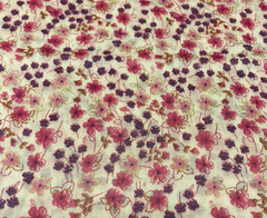 OOP Floral Flowy Lawn Fabric Purple Pink Fuchsia Green On Buttery Cream 2 Yards