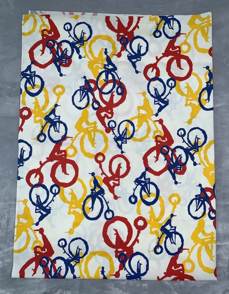 VTG 1972 Klopman Mills Retro Unique Bicyle Cyclist Figure Fabric Bright MCM