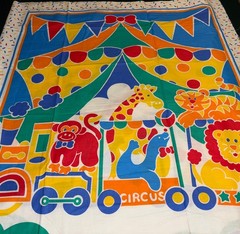 Vtg Circus Themed Fabric 3 Panels Quilt Blanket Sewing Wall Hanging Cotton Blend