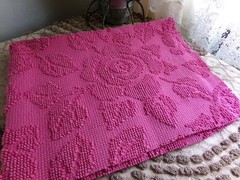Fuchsia Pink Rose Vtg Woven Chenille Bedspread Fabric, Reversible Hobnail 20×25″