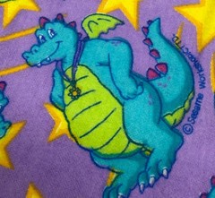 Vintage Dragon Tales Blue Dragon Ord Purple Stars Flannel Fabric 2003 44×22”