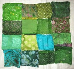 BBI LOT PURE SILK Antique Vintage Sari Fabrics REMNANT 24 pcs 8″ SQUARES Green