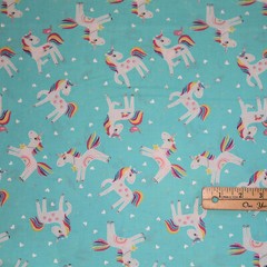 Unicorn Magic Aqua Unicorn Love Pearlized Print Cotton Fabric 1/2 Yard #9798-04