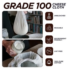 Organic Cotton Cheese Cloth – 100 Grade, 45×40 Inches, Reusable Muslin Fabric