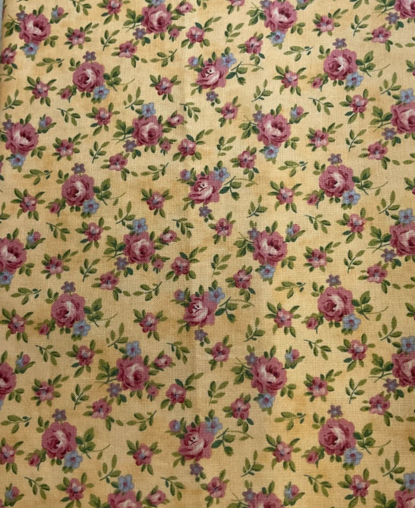 SWEET ROMANCE – ROSES ON MUSTARD BY BLACKBIRD DESIGNS FOR MODA – 1 YARD