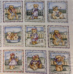Vintage Dianna Marcum~Beatitude Bears Fabric~Religious~18 Quilt Blocks~6 1/2″ sq