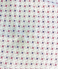 VTG Tiny Card Suits & Blue Dots in a Red Grid Pattern on Soft White BTFE