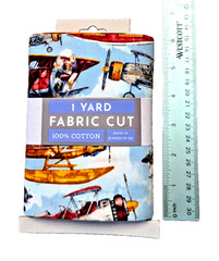 Vintage Prop Planes In Flight Sewing Fabric Precut 36 x 44-in Cotton Craft Blue