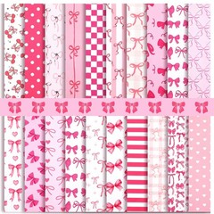20 PCS 10×10 Inch Pink Bow Quilting Fabric Squares Coquette Precuts Heart