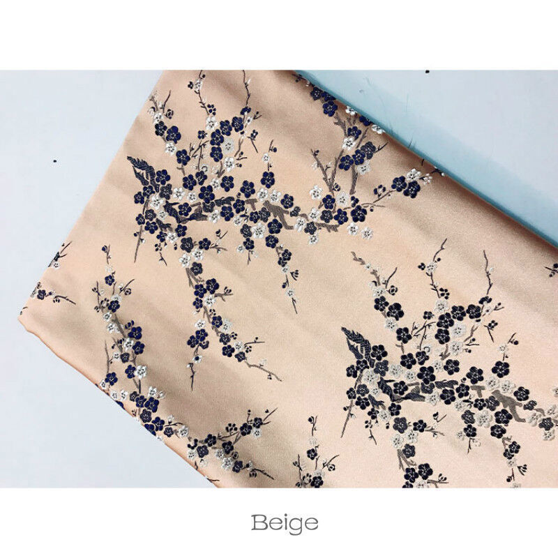 Chinese Damask Fabric Plum Blossom Faux Silk Jacquard Brocade Cloths By Metre