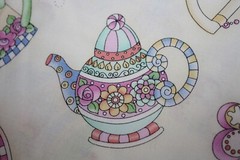 OOP Timeless Treasures TEAPOTS Flowers Birds #5530 on Cream, Rare OOP 2.33 yds