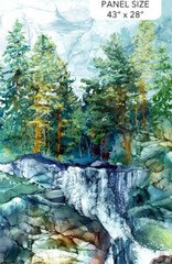 29″ X 44″ Panel Waterfalls Cedarcrest Teal Multi Cotton Fabric Panel D139.19