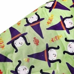Kitschy Witch Fabric Retro Cotton Green Sew Craft Quilt 1950s Halloween YARD