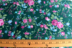 MULTI FLOWER PRINT ON DARK GREEN COTTON BLEND FABRIC WAMSUTTA 3 1/2 YARDS