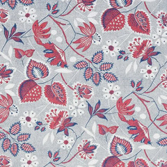 THIBAUT CURTAIN FABRIC Indienne Hazel 6.4 METRES RED/BLUE 100% LINEN ANNA FRENCH