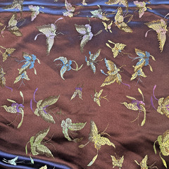 Chocolate Brown with Butterflies Moths – Faux Silk Brocade Jacquard Fabric 3+Yds