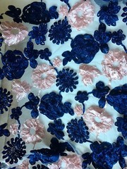 60″ Wide 3D Ribbon Flowers Embroidered Fabric with White Mesh Base for Sewing