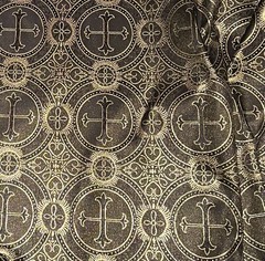 Black Gold Metallic Church Cross Brocade Fabric 60” Width Sold By The Yard