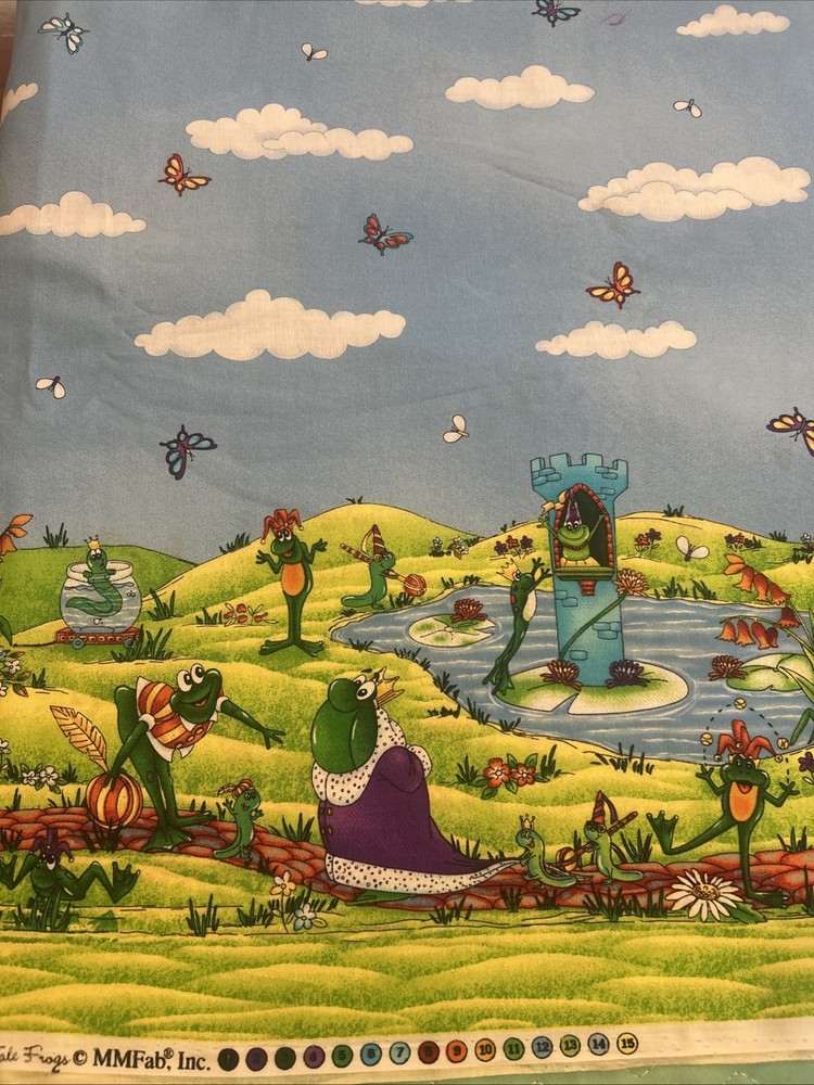 MM FAB Cute Fairy Tale Frogs Cotton Fabric Prince Princess 2 Yds X 42” ADORABLE!