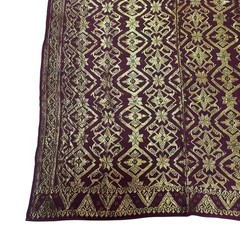 Indonesian Songket Sarong 39×68 Gold Thread Metallic Brocade Maroon
