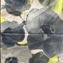 Watercolor Floral Fabric Grey Lime Green Artistic Painterly Print Textile