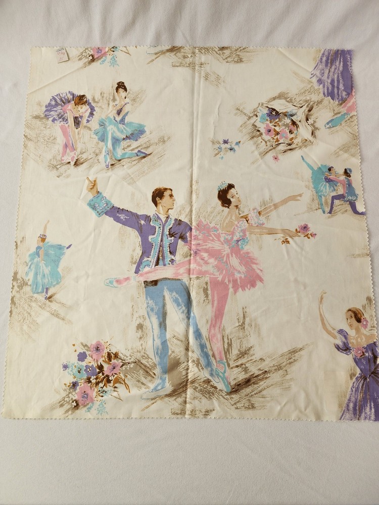 Vtg Mid Century Fabric Ballerina Ballet Pastel MCM Impressionist 50s 60s Remnant