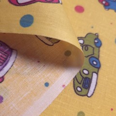 Retro Vintage Cars Polka Dot Yellow Poly Cotton Fabric 58″ By The Yard