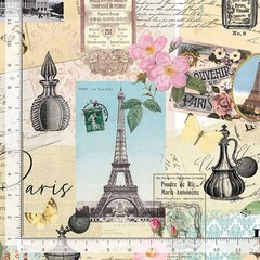Travel Fabric | Belle Fleur Paris France Collage Multi | Timeless Treasures YARD