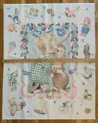 Baby with Bunny, Velveteen Rabbit 35″x45″ Vintage Panel Cotton Fabric