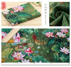 DIY Print Floral Painting Linen Fabric Dress Material Sewing Chinese Cloth Sew