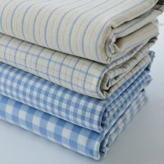 145cm Wide Yarn Dyed Cotton Fabric Blue Check Stripe Linen Look Bag Dress