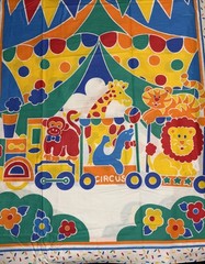 Vtg Circus Themed Fabric 3 Panels Quilt Blanket Sewing Wall Hanging Cotton Blend