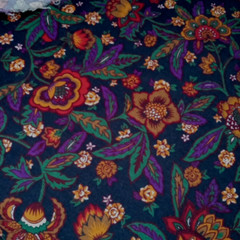 Flannel Fabric–Jewel Tone Floral on Dark Navy Cotton, 58″ Wide x 2+ Yards