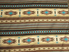 Navajo Indian Tan Brown Cream Teal Border Print Cotton Fabric BTHY