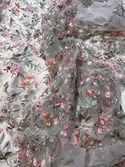 Multicolor Embroidered Floral Lace Fabric Bridal Prom Formal Cottage Granny Core
