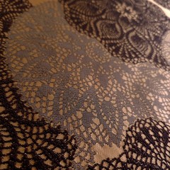 Faux Crochet Drapery Fabric Gold Brown Doily Lace Medallion 60″ Wide By The Yard