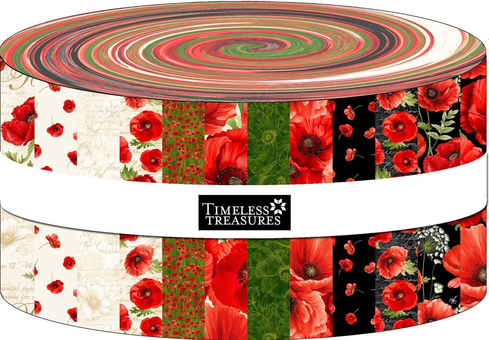 Timeless Treasures – POPPY PASSION – (40) 2.5″ Cotton Fabric Strips