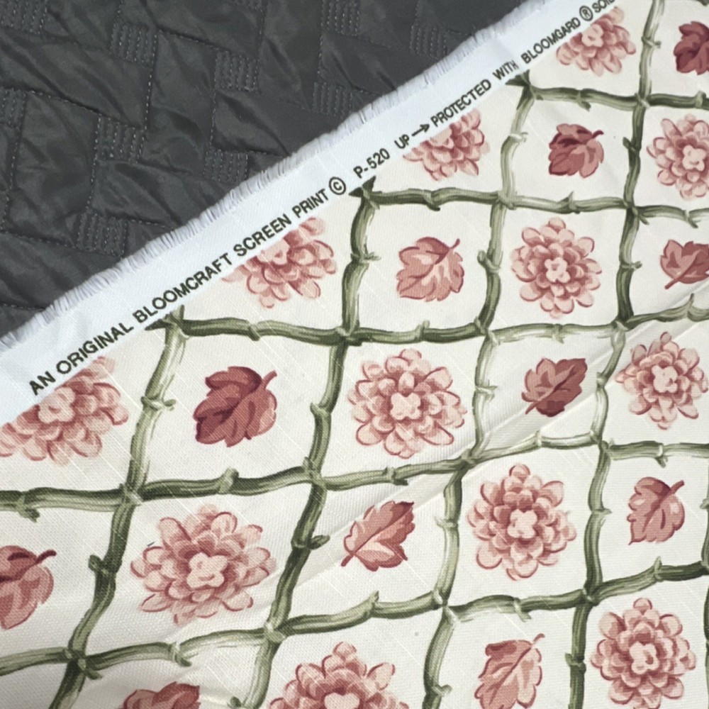 Vintage Bloomcraft Floral Soil & Stain Repellent Fabric Cream Pink Green P-520