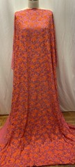 Silk Cotton Blend Embroidered Batiste Vibrant Orange Purple 3 Yds 34″ Long 56″W