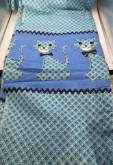“Rare” CRAFTY BLUE CATS FABRIC Vintage Cotton- 2 YARDS Atomic Mid Century