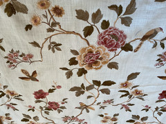 BEAUTIFUL 100 % COTTON FABRIC EMBROIDERED WITH FLOWERS AND BIRDS IN MULTICOLOR
