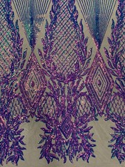 Francesca IRIDESCENT PURPLE Vines and Diamonds Pattern Sequins on NUDE Mesh Lac
