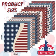 12 Pcs Patriotic Cotton Fabric Bundles Vintage Plaid Stripe Star Fat Quarters