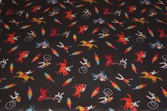 Vtg WAMSUTTA Cotton Duck Fabric *Cowboys, Horses, Lassos, Feathers BTY 45″ wide