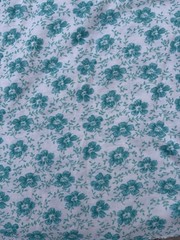 Vtg 1970s White Knit With Turquoise Flowers Sewing Fabric 61” X 26”