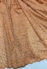 Blush Pink Gold Swiss Voile Lace| Floral Lace Embroidery| Sold by 5 Yards.