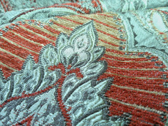 Chenille Damask Taupe/Gold/Red/Peachy/Cream High-End Heavy Very Elegant 59 x 55