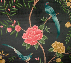Velvet Fabric Curtain Upholstery Wagtail Bird Floral Slate Cushion 15 Metres