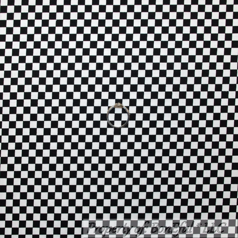 BonEful Fabric FQ Cotton Quilt Black White B&W Stripe Plaid Block Square Car Boy